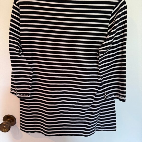 Christine Alexander Black & White Stripe Top w/ Swarovski Crystals – Size L – NW - Picture 4 of 12